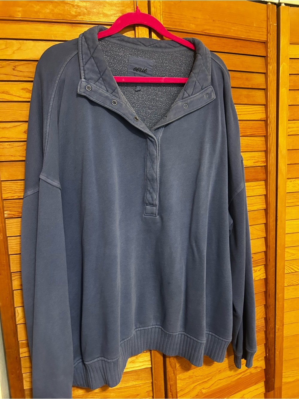 Aerie Blue Oversized Snap Collar Pullover Sweatshirt Size L